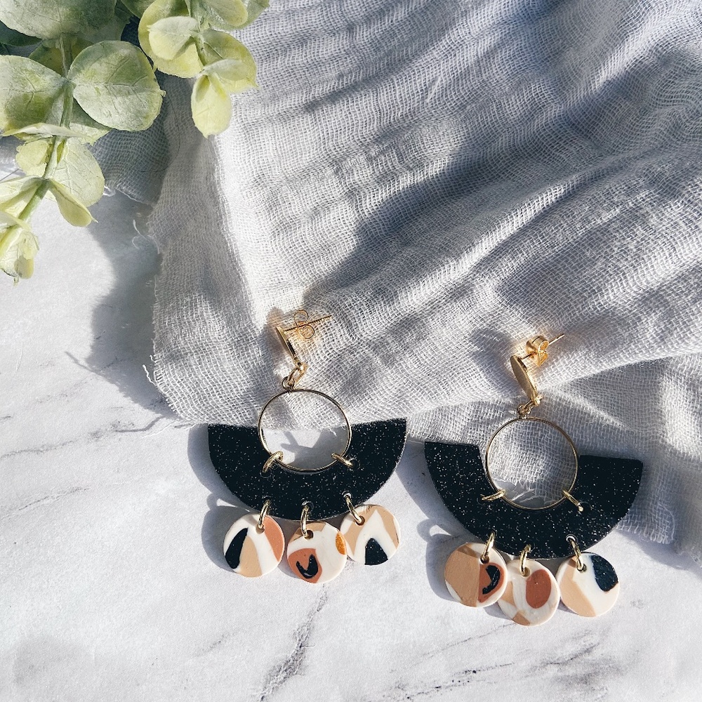 Black and Gold Art Deco Polymer Clay Earrings